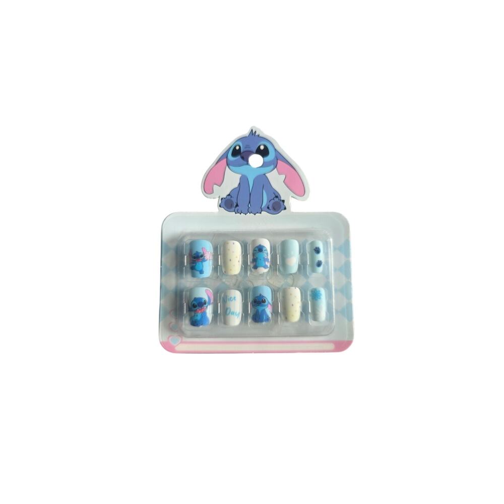 Kids Stitch-Inspired Press On Nails 24pc Glow in the Dark Short Fake Nails